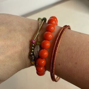 Orange Warm Tone Bundle Stack of Assorted Bracelets beaded/stretch statement set
